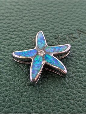 🌊 Sterling Silver 925 Blue Opal Starfish Slide Pendant ✨